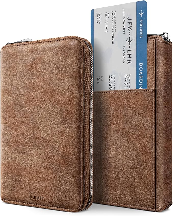 VULKIT Passport Holder for Travel Family, Multiple Travel Document Holder Wallet for a Family of 3-4, RFID Blocking Passport Bag, Document Organizer Pouch for Credit Cards, ID, Sim Card, Cash, Coins