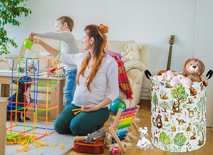 Tree Print Round Laundry Hamper Storage Basket Bins Clothes Nursery Hamper for Home, Gift Storage Bins with Handles