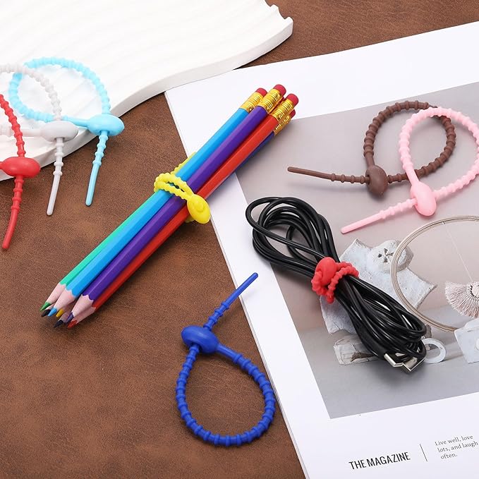 PATIKIL 8 Inch Silicone Cable Ties, 20pcs Rubber Reusable Twist Zip Ties Organizer for Home Office Kitchen Food bags Wires Adjustable Bag Clip, Deep Red