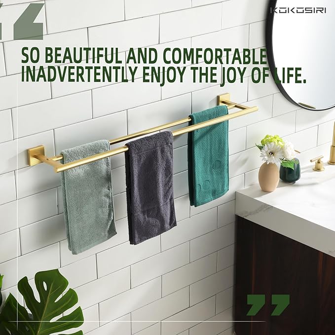 KOKOSIRI Bathroom Towel Bar 32'' Double Towel Holder for Bath Kitchen Cabinet Towel Rails 32 Inch Brushed Gold Stainless Steel B5005BG-L32