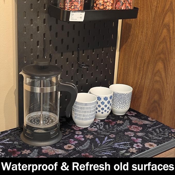 16IN x 10FT Butterfly Shelf and Drawer Liner for Kitchen Cabinets, Non-Adhesive and Strong Non-Slip Floral Shelf Cabinet Drawer Liners for Kitchen, Waterproof Cupboard Liners,Easy to Clean