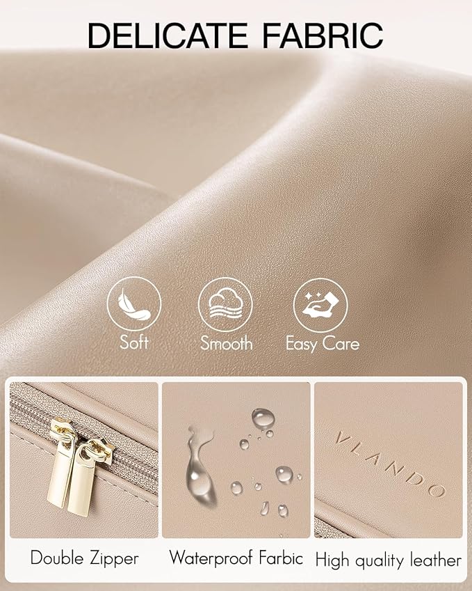 Vlando Travel Makeup Bag,Small Makeup Bag for Women,Gifts for Women Girls, Makeup Pouch Purse Travel Essentials Toiletries-Toffee