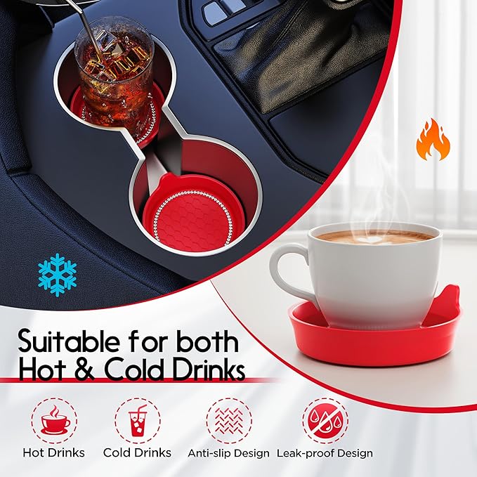 Amooca Car Cup Coaster Universal Non-Slip Cup Holders Bling Crystal Rhinestone Car Interior Accessories 2 Pack Red