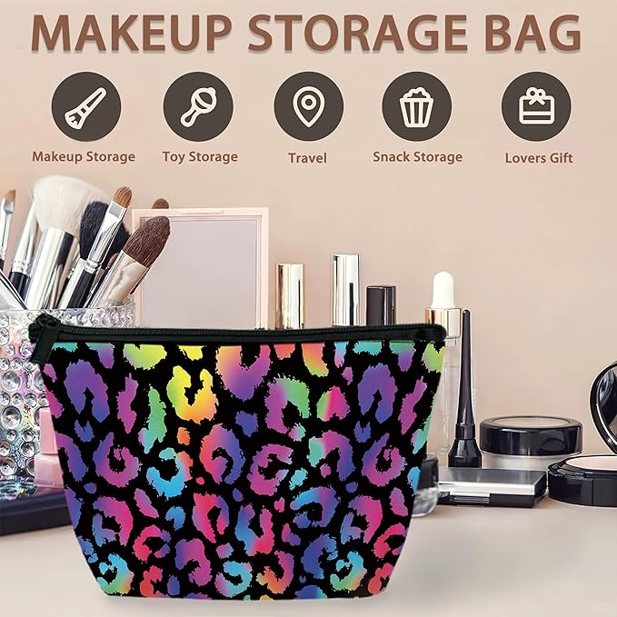 Colorful Leopard Cosmetic Bag Animal Skin Print Makeup Bags,Travel Make up Bags for Women Girls Cute Zipper Pouch Toiletry Organizer Bag Travel Essentials