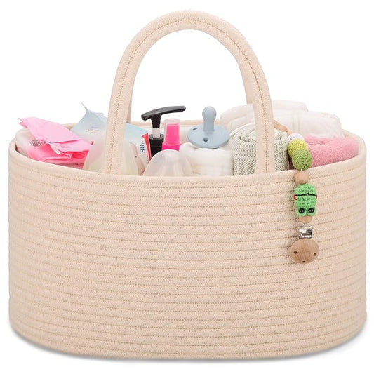 COMSE Baby Diaper Caddy Organizer, Car Caddy, Diaper Change Organizer, Gift Baskets Empty, Portable Tote Bag with Divider, Baby Shower Gifts Newborn Essentials Registry Must Have, Beige