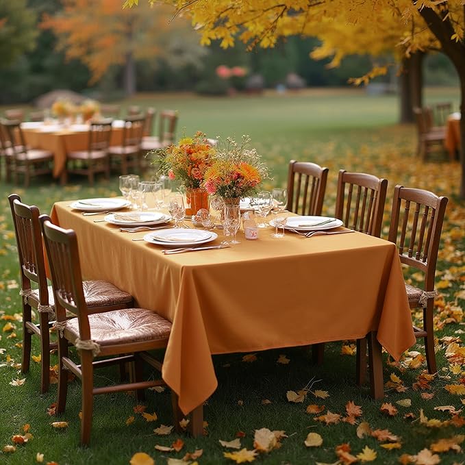 sancua 6 Pack Tablecloth Rectangular 60x102 Inch Light Brown, Thanksgiving Table Cloth Rectangle for 6 Foot Tables - Stain and Wrinkle Resistant Washable Polyester Cover for Fall Dining Parties Bronze