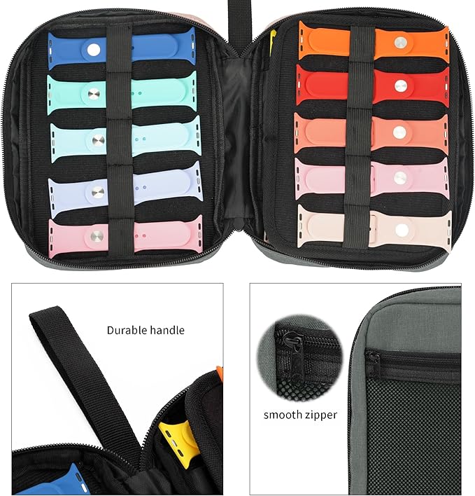 20 Watch Bands Storage Carrying Case Compatible with Watches,Expandable Watch Band Holder Stores 20 Watch Bands Fit for Most Sizes of Watch Straps,Organizer for Watch Bands, Bag Only(Dark Grey)
