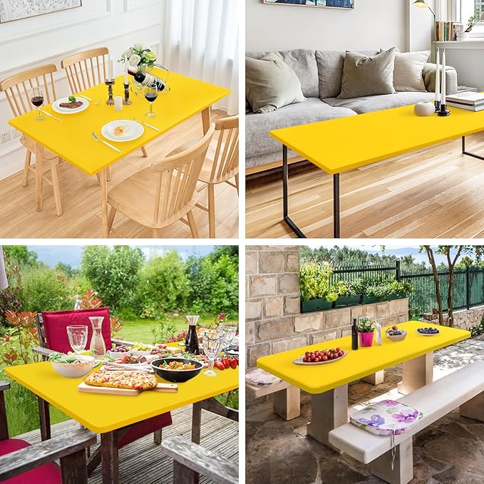 NEWISHER Fitted Rectangle Tablecloth 42 x 72 Inch Elastic Table Cloth Stretch Spandex Table Cover Gold Washable Polyester Table Top Cap Cover for Dining Picnic Camping Indoor and Outdoor