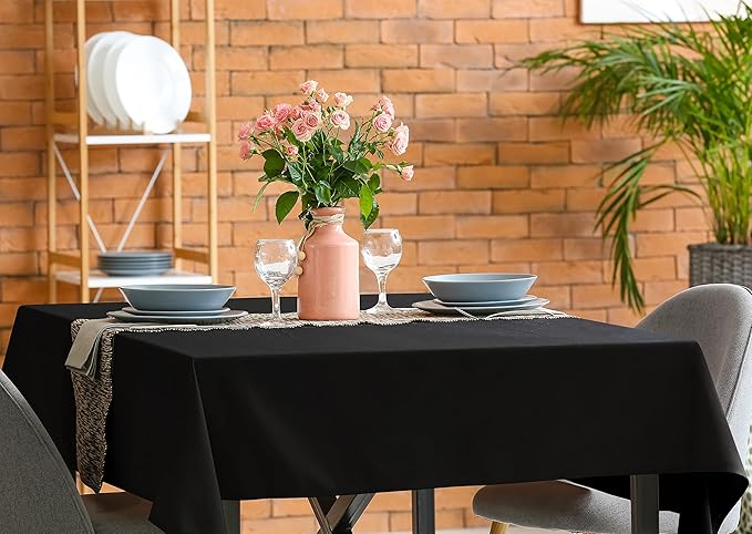 Utopia Kitchen Rectangle Table Cloth 2 Pack (60x60 Inches, Black), Machine Washable Polyester Table Cover for Dining, Buffet Parties, Picnics, Events, Weddings and Restaurants