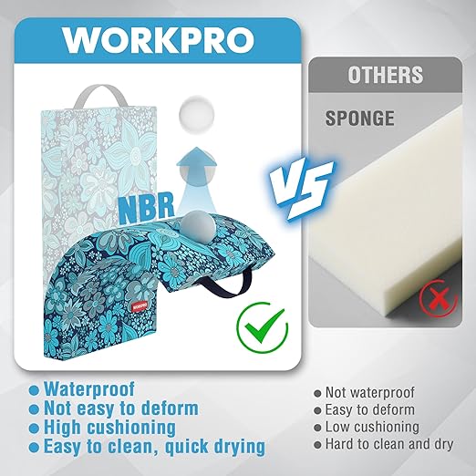 WORKPRO 17" Kneeling Pad with Removable Cover, Soft Pad Cushioning for Knee, Large Foam Kneeler Pad for Gardening, Daily Chores, Workout Supplies, Blue Floral Printing