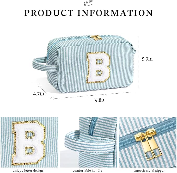 YOOLIFE Gifts for Women, Personalized Birthday Gifts for Women Girlfriend Her Friend Mom Grandma Daughter Wife, Bridesmaid Gifts, Monogram Initial Girls Preppy Makeup Bag, Green I