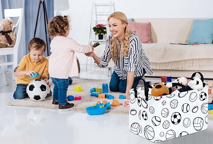 KUNRO Basketball Football Storage Basket Gift Shelf Basket Storage Bin, Nursery Basket Organizer Box for With Handles for Room Deco