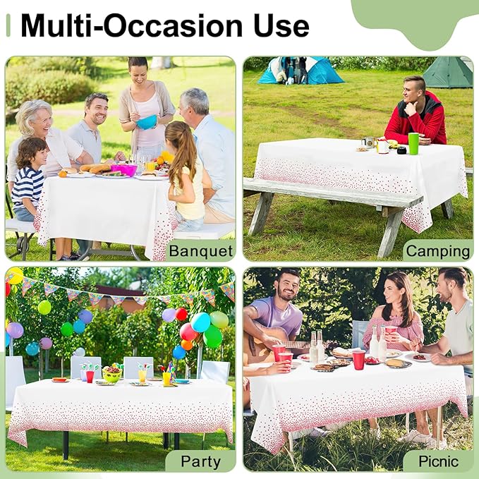 misaya 3 Packs Dot Disposable Table Cloth, 54 x 108 Inch Waterproof Plastic Tablecloth, Rectangle Pink Dots in White Table Covers for Mother's Day, Picnic, Birthday, Party