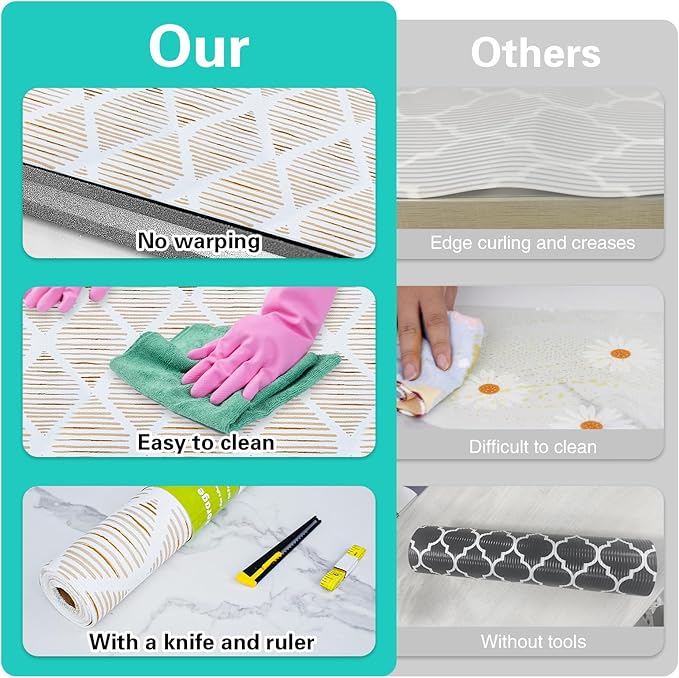 Drawer and Shelf Liner for Kitchen Cabinet,Non-Adhesive Cabinet Liner 12in x 10FT,Waterproof Shelf Paper Non-Slip Mats Cupboard Liner Contact Protect Dresser/Shelves/Table-Brown Stripes