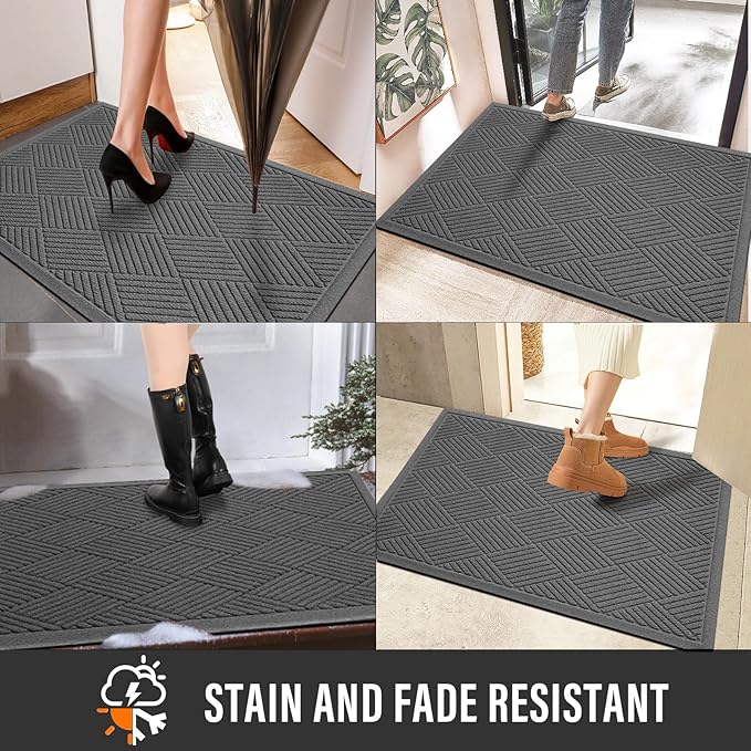 Sturdy Front Door Mat, Absorbent Muddy Dirt Resist Welcome Door Mats Outdoor Indoor, Stain and Fade Resistant, Non-Slip Rubber Backing Low Profile Doormat for Entryway, 47×32, Charcoal