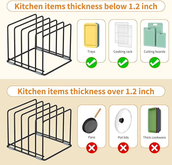 VAEKUCEAN Cutting Board Organizer, [2-Pack] Kitchen Cabinet Organizer, Divided Rack with 5 Slots for Baking Trays, Cutting Boards - Cookie sheet Organizer Inside Cabinet, Baking Sheets Holder (Large)