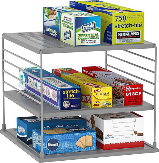 WANCHIY Upgraded Pantry Organizers and Storage- Divided Compartment Holder for Foil and Plastic Wrap Organizer- Kitchen Organizers and Storage for Aluminum Foil, Wraps, Box- Organization and Storage