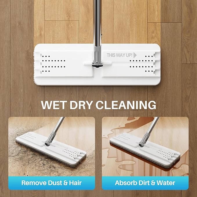 JOYMOOP Hands-Free Self-Cleaning Microfiber Mop and Bucket Set for Home & Commercial Use, Mops for Floor Cleaning and Wall Cleaner, Hardwood, Tile, Laminate, Vinyl Floors, Smooth Walls, Glass Windows