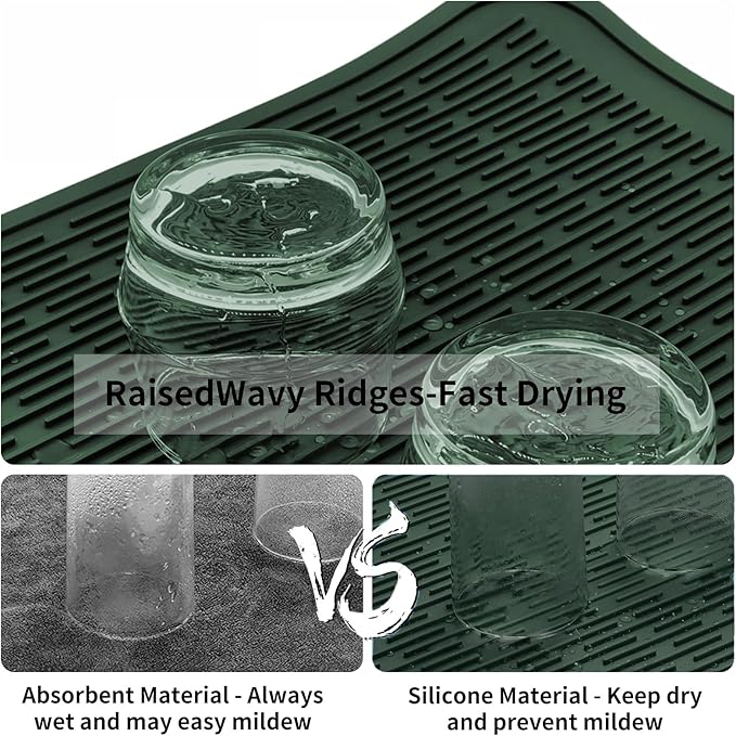 ZLR Silicone Dish Drying Mat for Kitchen Counter, Eco-Friendly Fast Dry Dish Mat, Easy Clean Multi Usage Drying Matt, Heat Resistant Trivet, 16" x 18" XL, Dark Green