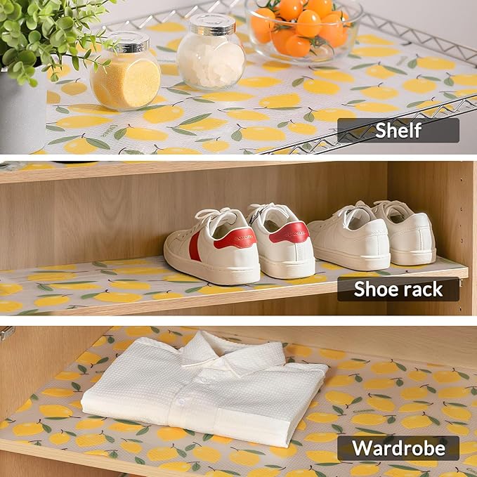 Cooyes Shelf Liner, Non-Adhesive Cabinet Liners for Kitchen Drawers, Shelves, Refrigerator, Pantry Storage, Bathroom Closet, Fridge, Durable Waterproof EVA Mats(23.6" W x 360" L, Yellow Lemon)