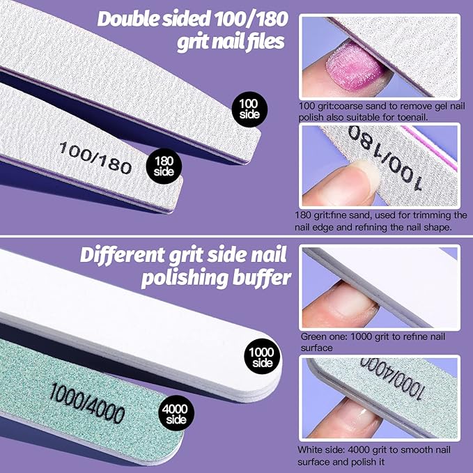 FANDAMEI Nail Files and Buffers, Nail Cuticle Remover Kit with Nail File, Nail Buffer, Nail Buffer Block, Cuticle Nipper, Cuticle Pusher, Cuticle Peeler. Nail Cuticle Oil Lavender for Nail Care