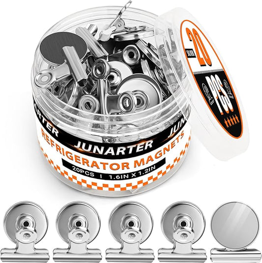 20 Pack Magnetic Clips Heavy Duty, Silver Magnet Clips for Fridge, Refrigerator Magnets, Strong Magnetic Clip, Scratch Free Magnets with Clip for Whiteboard, Refrigerator, Locker