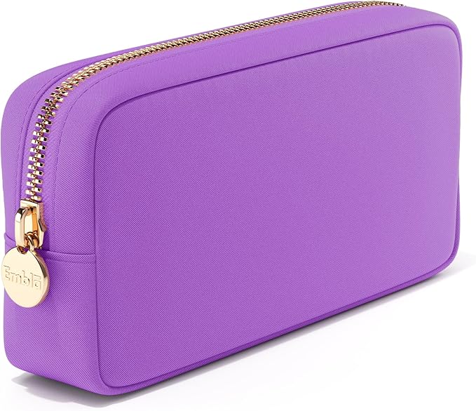Embla Makeup Bag Travel Cosmetics Pouch and Toiletry Bag, Nylon Zipper Pouch Purse, Cute Make Up Organizer Storage Tote for Women Girls, Waterproof Travel Skincare Case, Small Makeup Bags, Grape