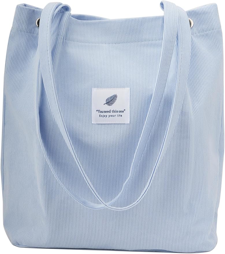 Corduroy Tote Bag Cute Tote Bags for Women Shoulder Bag with Inner Pocket for Work Beach Travel and Shopping Grocery