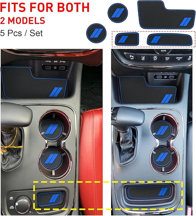 Center Console Mats for Durango Accessories 2014 2015 2016 2017 2018 2019 2020 Cup Holder Insert Coasters Custom Fit Cup Liners Pads Interior Decoration (Blue Trim) - 5 Pcs Set