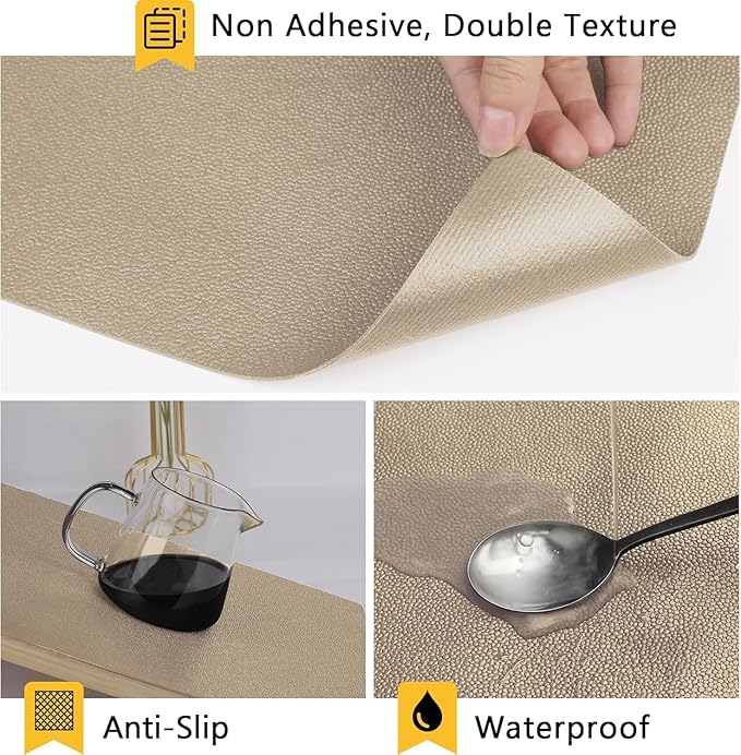 WochiTV Shelf Liner for Cabinets, Drawer Non Adhesive Non Slip Foam Mat for Kitchen, Pantry, Bathroom, Cupboard, Garage, Closet, Shelves, Drawer, Tool Box, Tan 23.6 x 118 inches