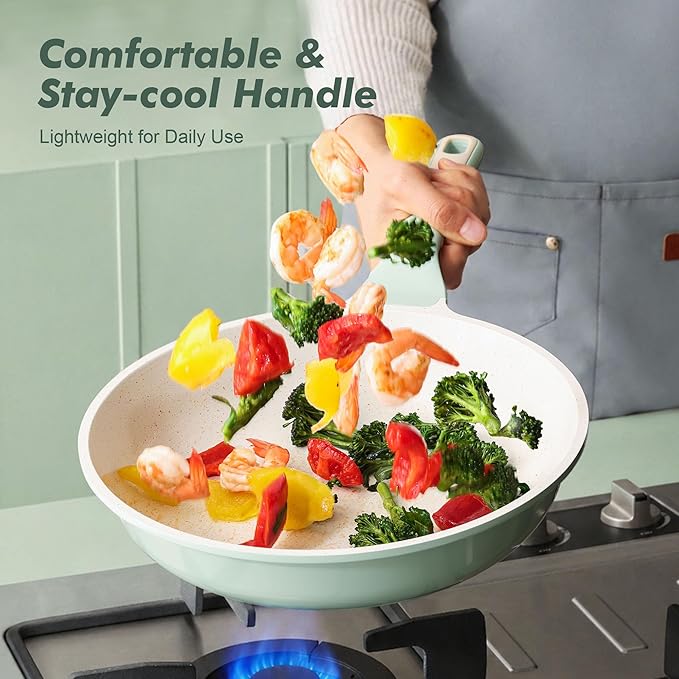 SENSARTE Nonstick Ceramic Frying Pan 12.5-Inch, Healthy Non Toxic Skillet, Induction Compatible Omelet Pan with Heat Resistant Handle, PFAS-Free, Mint Green