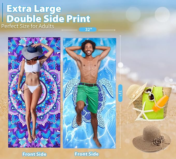 TwoYek 6 Pack Microfiber Thin Beach Towel Lightweight 71x32 Oversized Extra Large Sand Free Towels Quick Dry for Travel Pool Yoga Gym Sports Beach Accessories Vacation Essential Gift