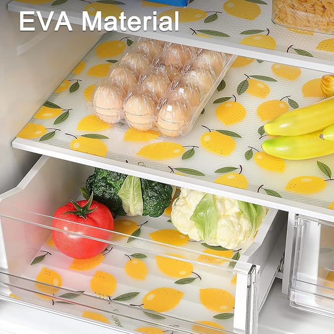 Cooyes Shelf Liner, Non-Adhesive Cabinet Liners for Kitchen Drawers, Shelves, Refrigerator, Pantry Storage, Bathroom Closet, Fridge, Durable Waterproof EVA Mats(17.5" W x 197" L, Yellow Lemon)