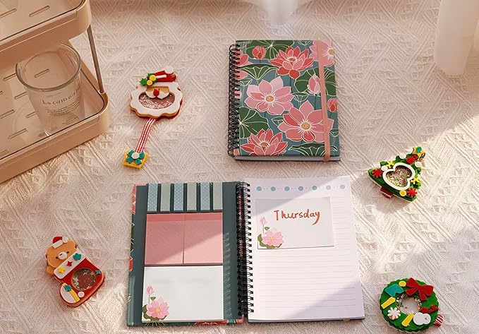 A5 Spiral Sticky Notebook,with 9 pads of decorated sticky notes and a handy notebook,Note Pads Teacher Appreciation Gift Writing Memo Pads School Office Supplies and Daily Life Organization (Lotus)