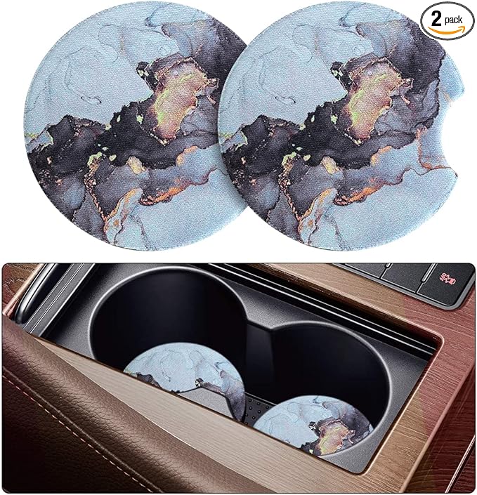 Moly Magnolia 2 Pack Car Coasters for Drinks Absorbent - 2.75 Inch Cute Coasters for Women, Removable Cup Holder Coaster for Women Girls, Car Interior Accessories (Style L)