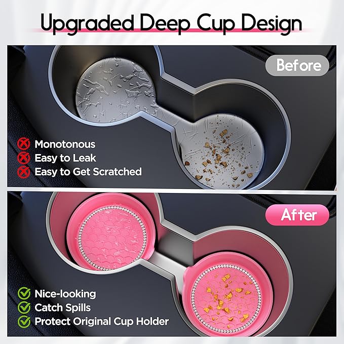 Amooca Car Cup Coaster Universal Non-Slip Cup Holders Bling Crystal Rhinestone Car Interior Accessories 4 Pack Peach Pink