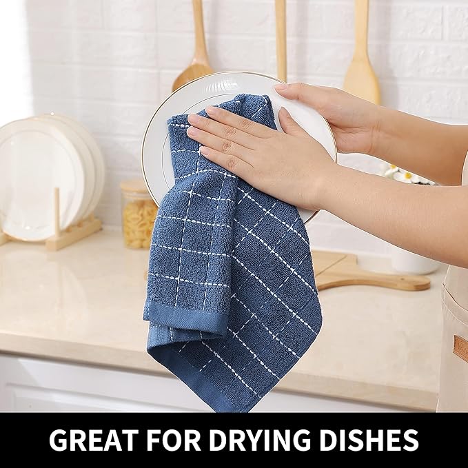 Homaxy 100% Cotton Terry Kitchen Dish Cloths, Ultra Soft and Absorbent Dish Towels for Kitchen, Suitable for Drying and Washing Dishes, 18 Pack, 12 x 12 Inches, Navy Blue