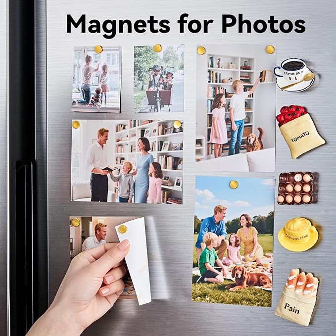 SMARTAKE 45 Pcs Refrigerator Magnets, 10x2.6mm Small Round Fridge Magnets, Multi-Use Premium Neodymium Office Magnets for Fridge, Whiteboard, Billboard in Home, Kitchen, Office and School (Gold)