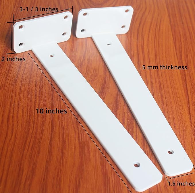 8 Pack - 10 inch White Hidden L Shelf Bracket (1/5 Inch Thicked) Iron Floating Shelf Brackets Rustic Industrial Metal Brackets for Shelf Support