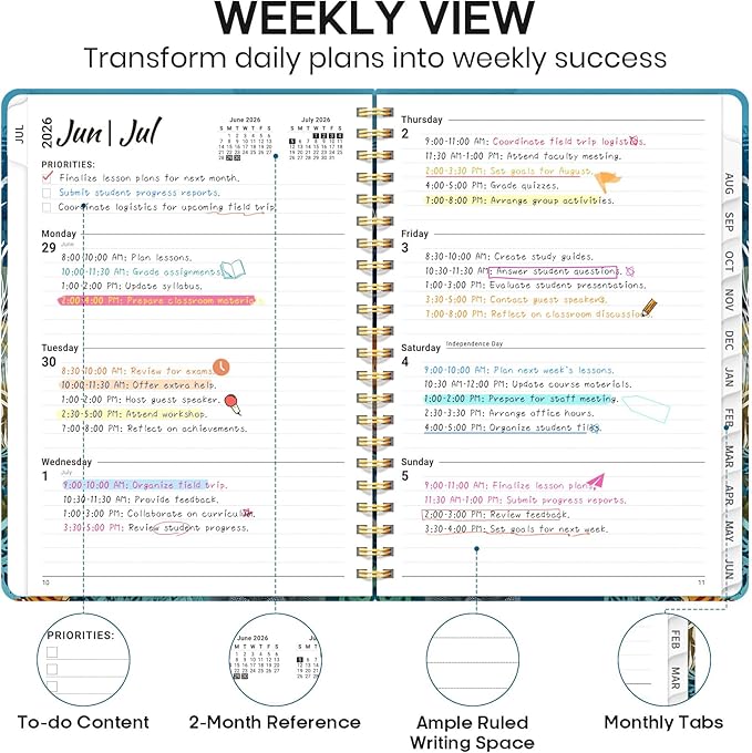 Academic Planner 2026-2027, Weekly and Monthly Calendar Book, July 2026 – June 2027, Hardcover Planner with Tabs, Perfect for Teachers, Students, Women & Men, A4 (8.5" x 11") - Turtle