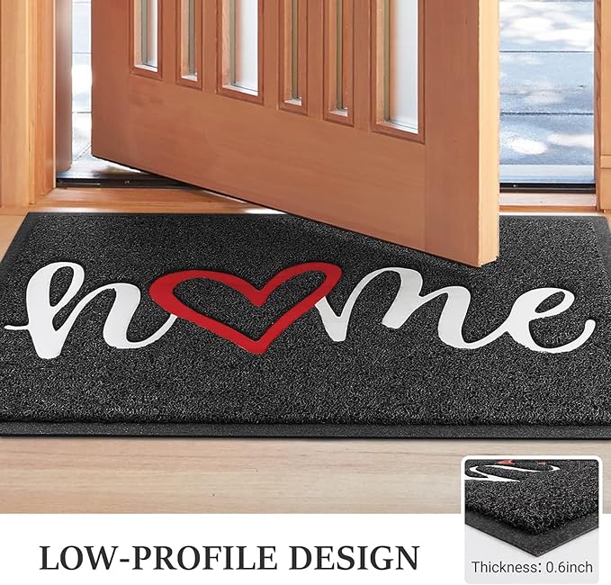 Door Mat, Welcome Mat Low Profile Floor Mat Front Doormat Indoor and Outdoor Doormat Non Slip Rugs for Entryway, Patio, High Traffic Areas (30"x17.5", Black-Home)