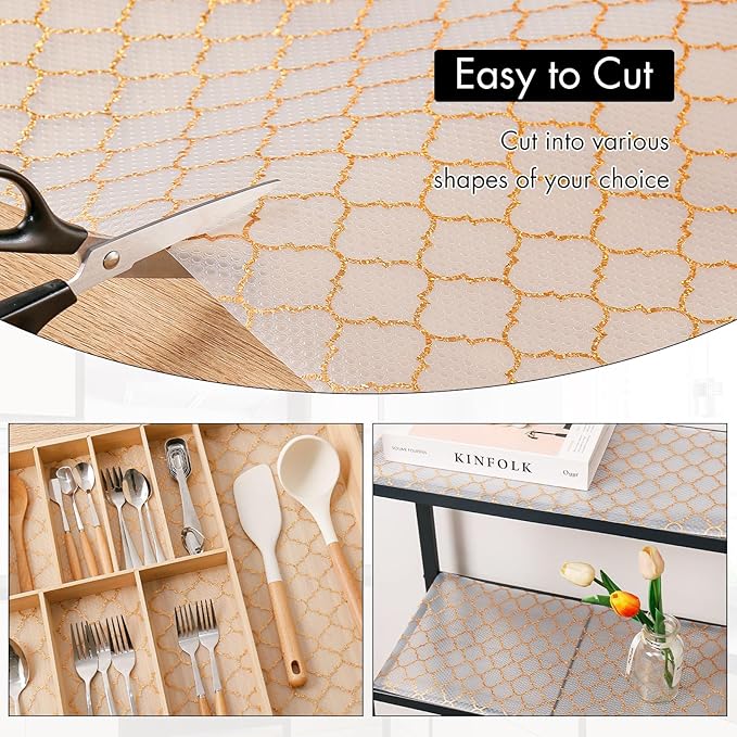 Cooyes Shelf and Drawer Liners for Kitchen Cabinets, Non-Adhesive Cabinet Liner, EVA Waterproof Durable Non-Slip Drawer Mats for Shelves, Fridge, Storage, Kitchen Cupboards – Modern Pattern