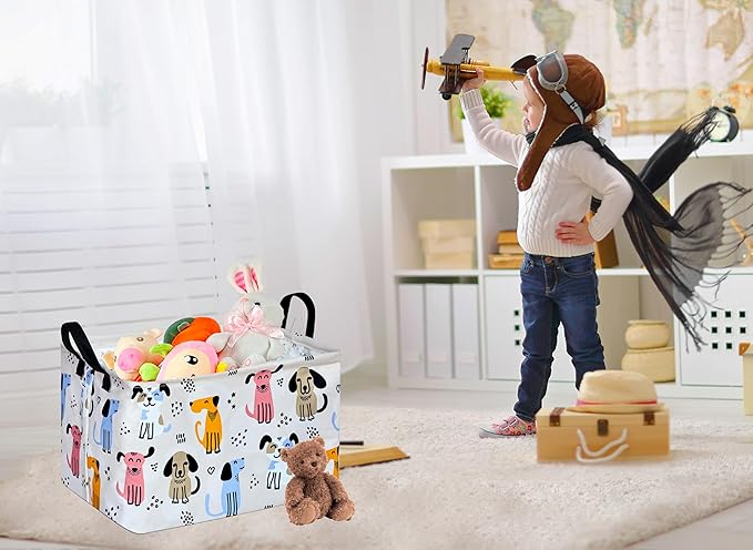 Rectangle Gift Storage Basket Home Shelf Storage Basket Organizer Box Clothes Laundry Hamper Nursery Basket Laundry Basket with Handles (Dog)