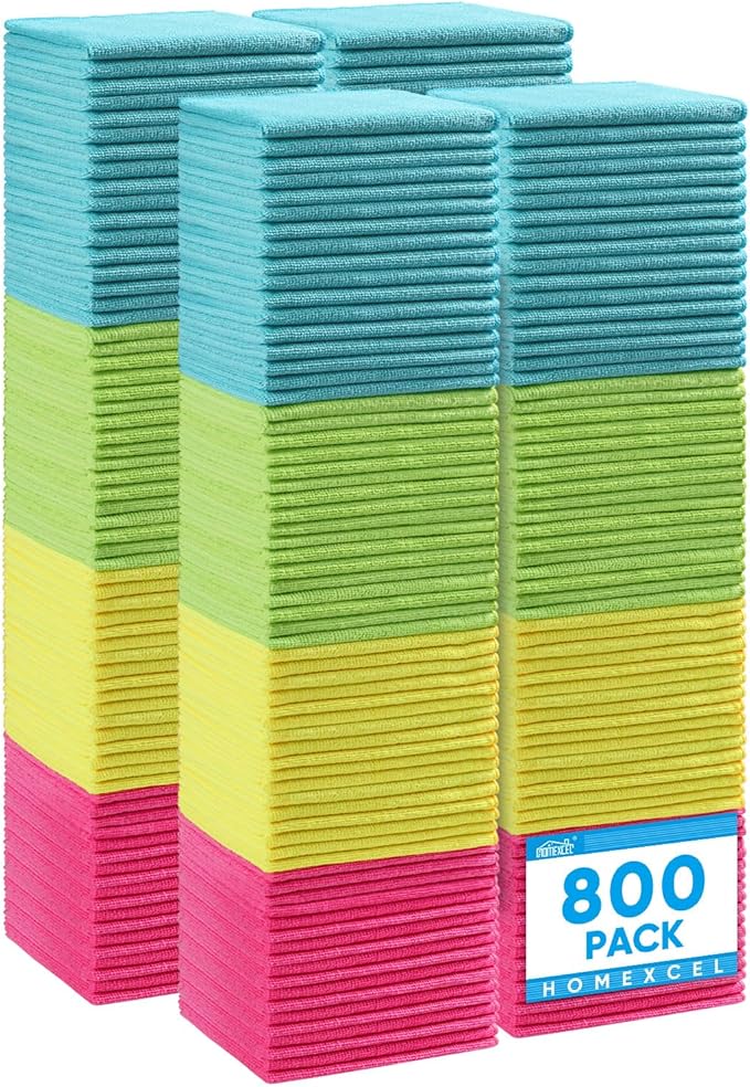 HOMEXCEL Microfiber Cleaning Cloth 800 Pack, Microfiber Towel for Cars, Lint Free, Scratch-Free, Highly Absorbent, and Cleaning Rags for House, Window and Glass, Cars, TV Screen 11.5 X11.5 inch