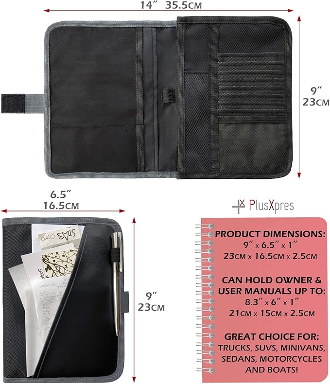 Glove Box Compartment Organizer - Car Document Holder - Owner Manual Case Pouch - Vehicle Storage Wallet for Registration & Insurance Card - Premium Auto Paperwork Holder - Log Book included - Gray