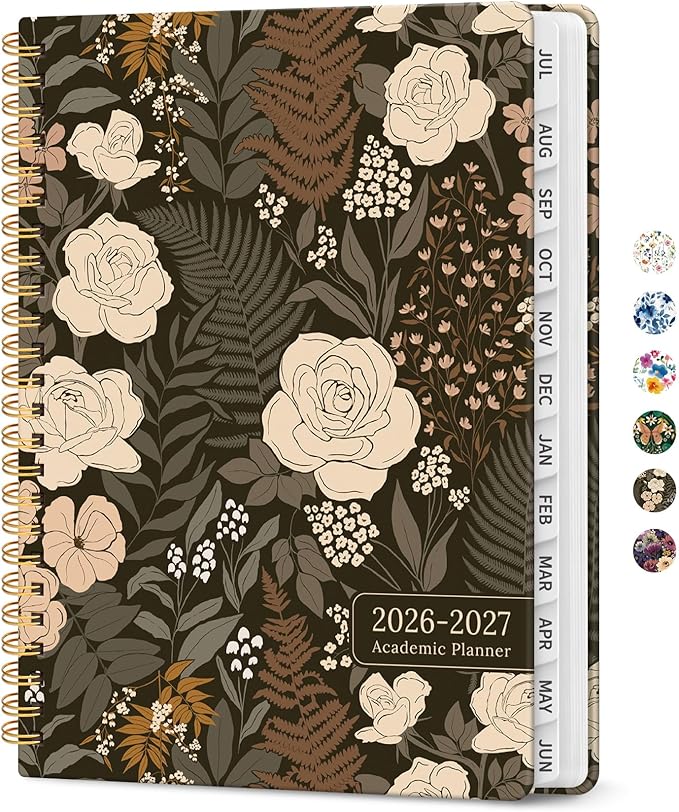 Planner 2026-2027, Academic Year Monthly and Weekly Calendar Planner, Jul 2026 - Jun 2027, Hardcover Teacher Student Planning Agenda book with Tabs, Perfect for School Office Supplies, 8.5" x 11" - Wild Rose