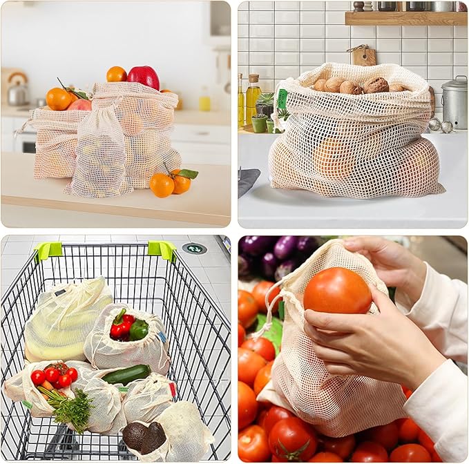 9 Pack Reusable Produce Bags Reusable Washable - vegetable bags grocery reusable - Vegetable Bags - Produce Storage Bag - Mesh Bags for Grocery Shopping, Vegetables & Fruits - 100% Cotton(3S/3M/3L).