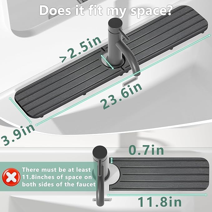 23.6inch x 4inch Kitchen Sink Faucet Mat, Water Absorbing Stone Faucet Splash Guard for Bathroom Counter, Quick Drying Diatomite Tray for Kitchen Sink, Dark Gray