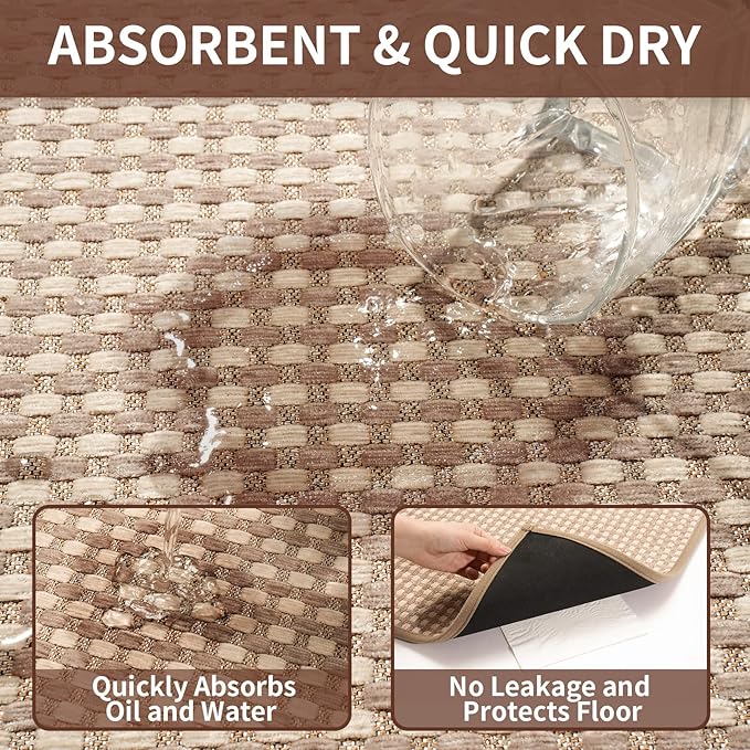 YDKGL Long Kitchen Runner Rugs Kitchen Mat Non Slip Washable, Super Absorbent Soft Chenille Braided Kitchen Mats for Floor, Rubber Backing Kitchen Floor Sink Standing Mat, Easy Clean, Brown 17"x71"
