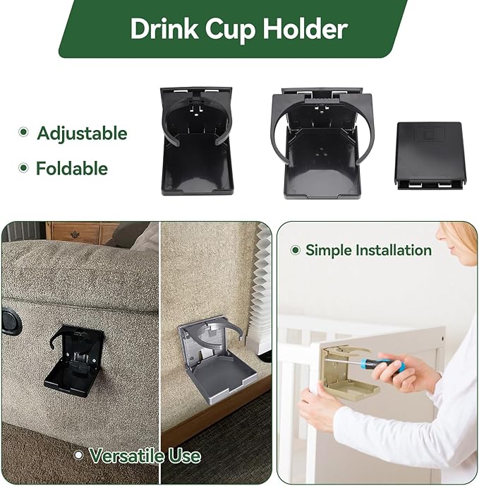 2pcs Foldable Cup Holder Adjustable Wall Mounted Cup Holder 60-100MM Wall Car Desk Drink Holder for Home Trucks RVs Vans Boats Campers Caravans (Black)